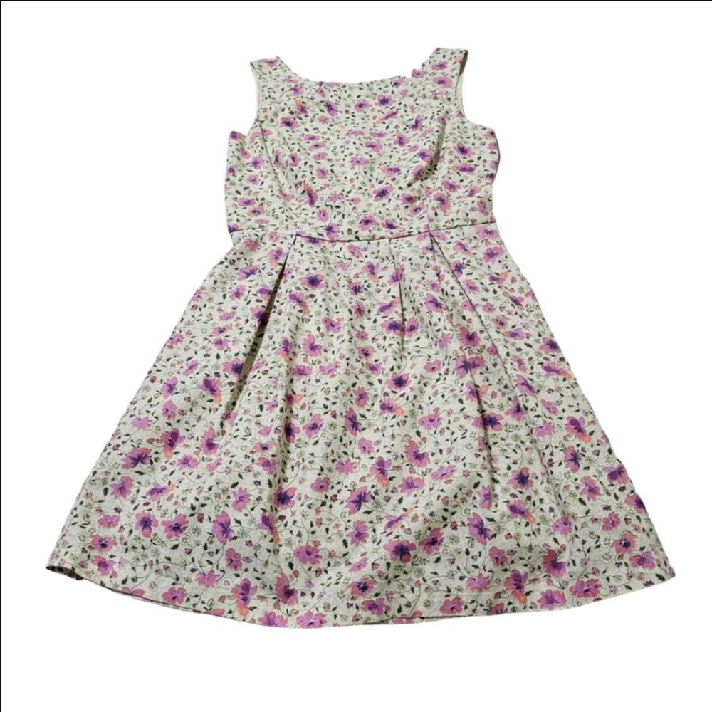 Pink Martini V Back Floral Fit and Flare Above Knee Dress Cotton Womens Medium - Picture 6 of 14